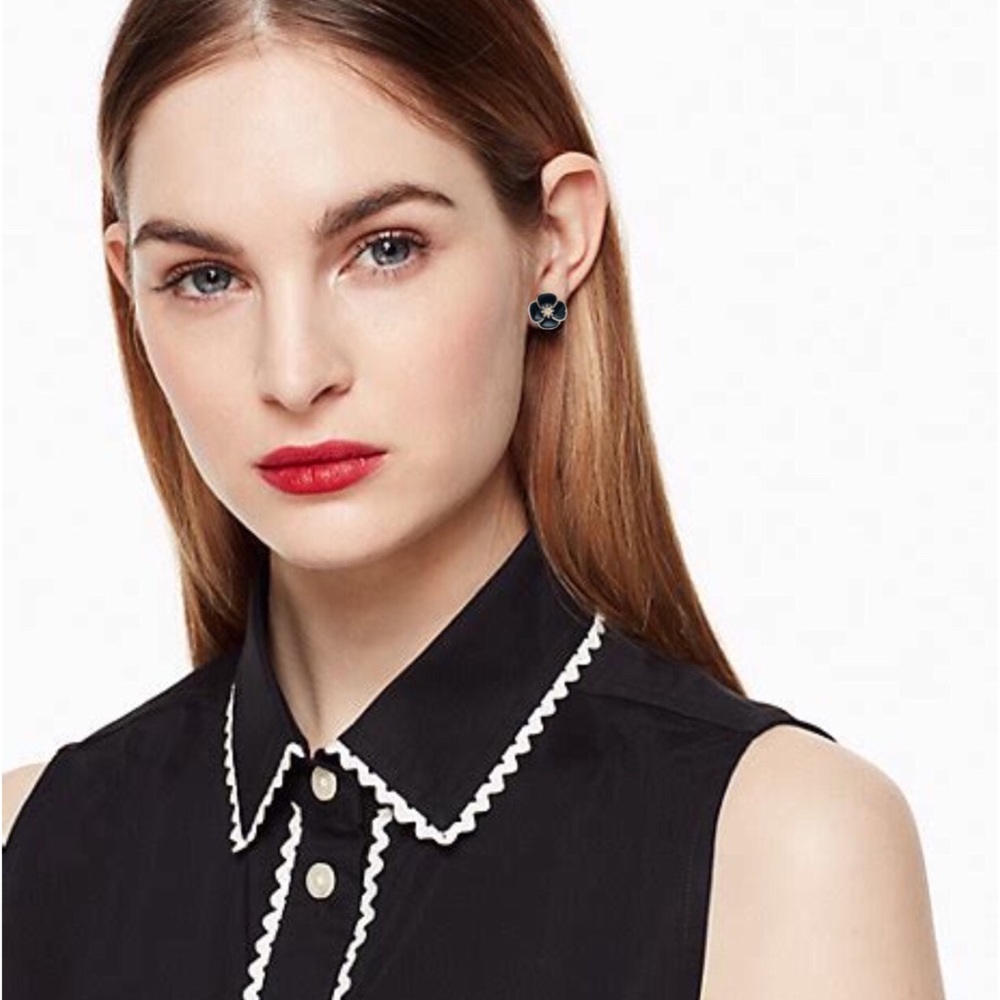 KATE SPADE • Black Floral Flutter Flower Earrings - Picture 2 of 3